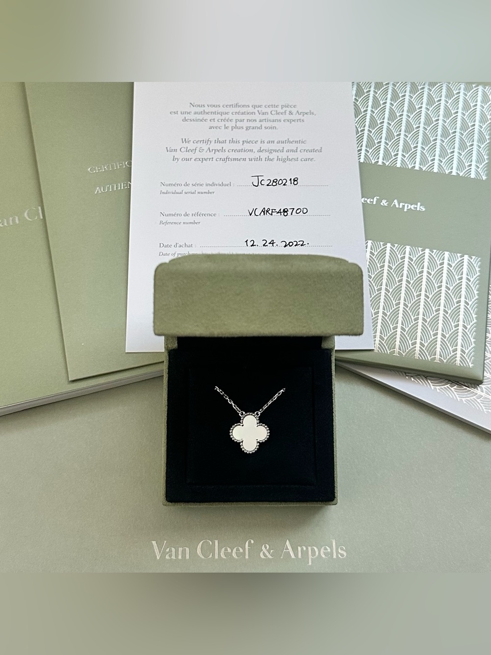 Van Cleef & Arpels Vintage Alhambra Necklace 18K White Gold Mother Of Pearl MOP